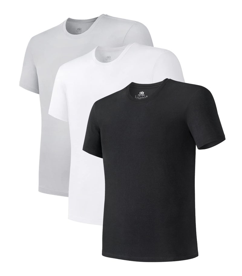 DAVID ARCHY Men's Undershirt Bamboo Rayon Moisture-Wicking T-Shirts Stretch Crewneck Tees for Men, 3-Pack (L, Black/White/Light Gray) - Image 1